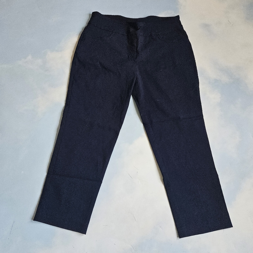 Rby Rd Navy Crop Stretch Trouser Pants Pull On Pants Cute Easy Pants Dressy - Picture 5 of 9